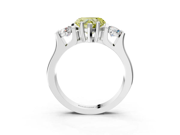 Silver Three-Stone Fancy Yellow Heart Cut Classic Band Prong Setting Ring