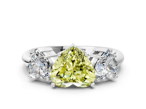 Silver Three-Stone Fancy Yellow Heart Cut Cut Diamond Engagement Ring with Prong Setting on a White Gold Band_43