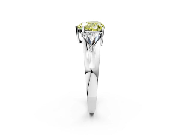 Sterling Silver Heart-Shaped Split Shank Three Stone Engagement Ring Setting for Fancy Yellow Center