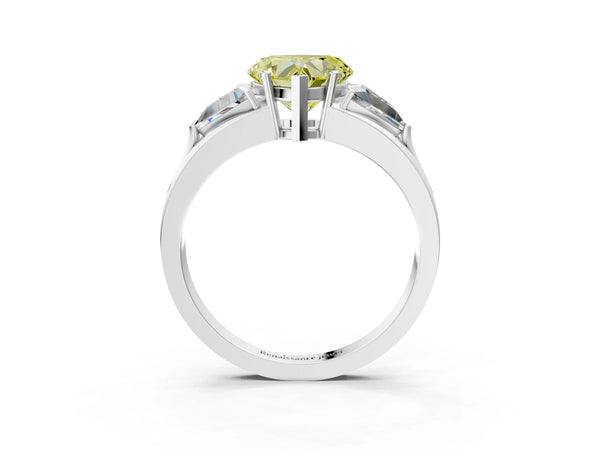 Sterling Silver Heart-Shaped Split Shank Three Stone Engagement Ring Setting for Fancy Yellow Center