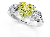 Silver Three-Stone Fancy Yellow Heart Cut Diamond Channel Set Engagement Ring with Prong Setting_19