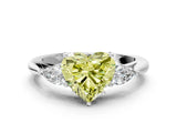 Silver Three-Stone Fancy Yellow Heart Cut Diamond Ring with Pear  Side Stones in Four-Prong Setting_12