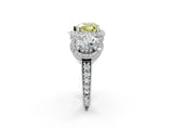 Silver Three-Stone Fancy Yellow Heart Cut Halo Diamond Milgrain Band with Four-Prong Setting_14