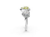 Silver Three-Stone Fancy Yellow Heart Cut Halo Diamond Ring with Pave Band and Four-Prong Setting_14