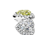 Silver Three-Stone Fancy Yellow Heart Cut Halo Diamond Ring with Pave Band and Four-Prong Setting_17