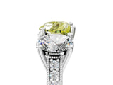 Silver Three-Stone Fancy Yellow Heart  Diamond Milgrain Pave Band with Prong Setting 5