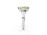 Silver Three-Stone Fancy Yellow Marquise  Brilliant Cut Solitaire Ring with Prong Setting on a Classic Band 2