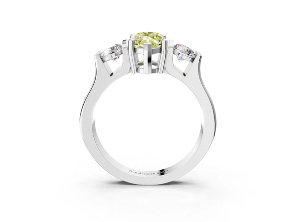 Silver Three-Stone Fancy Yellow Marquise Cut Classic Band Prong Setting Ring