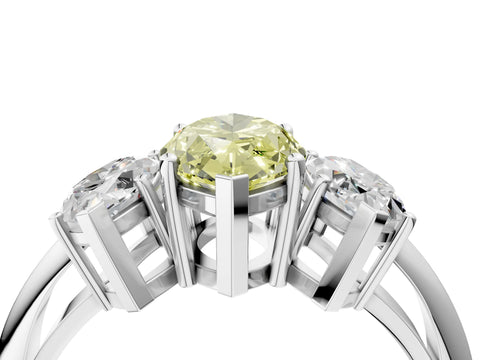 Silver Three-Stone Fancy Yellow Marquise Cut Cut Diamond Engagement Ring with Prong Setting on a White Gold Band_70