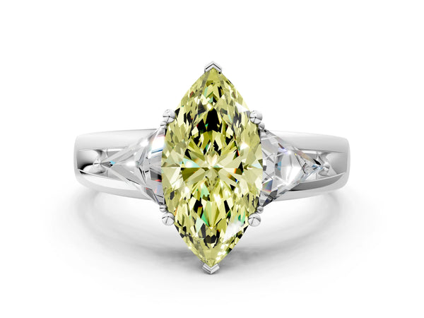 Sterling Silver Marquise Split Shank Three Stone Engagement Ring Setting for Fancy Yellow Center