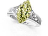 Silver Three-Stone Fancy Yellow Marquise Cut Cut Diamond Ring with Trillion Side Stones on a Split Shank Band_7