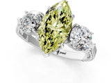 Silver Three-Stone Fancy Yellow Marquise Cut Cut Milgrain Band Prong Setting Ring_7
