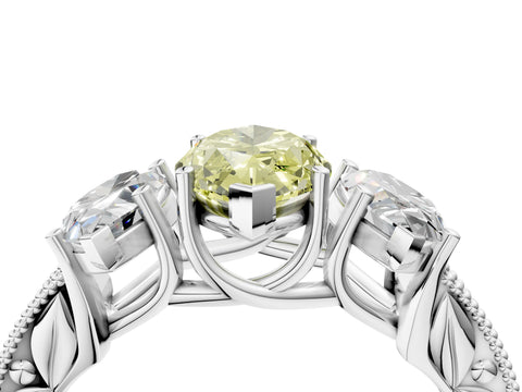 Silver Three-Stone Fancy Yellow Marquise Cut Cut Milgrain Pavé Engagement Ring_28