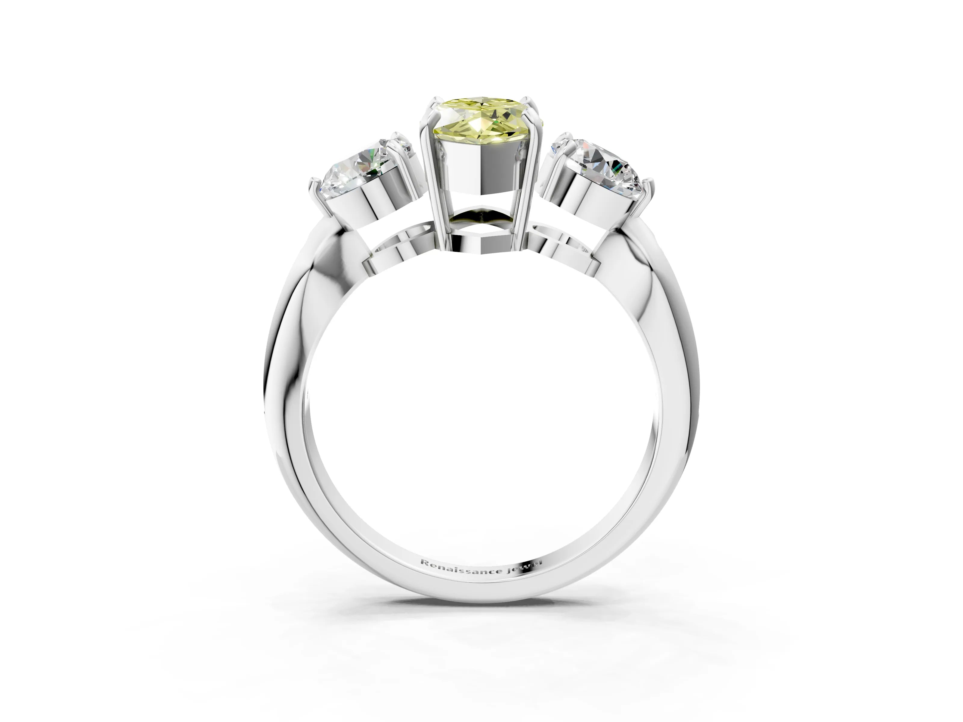 Silver Three-Stone Fancy Yellow Marquise Cut Diamond Channel Set Engagement Ring with Prong Setting_28
