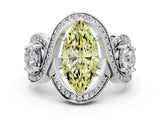 Silver Three-Stone Fancy Yellow Marquise Cut Diamond Wave Pave Band with Prong Setting_102