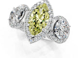 Silver Three-Stone Fancy Yellow Marquise Cut Halo Diamond Milgrain Band with Four-Prong Setting_7