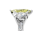 Silver Three-Stone Fancy Yellow Marquise  Diamond Milgrain Pave Band with Prong Setting 5