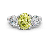 Silver Three-Stone Fancy Yellow Oval  Brilliant Cut Solitaire Ring with Prong Setting on a Classic Band 1