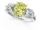 Silver Three-Stone Fancy Yellow Oval  Brilliant Cut Solitaire Ring with Prong Setting on a Classic Band 2