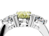 Silver Three-Stone Fancy Yellow Oval  Brilliant Cut Solitaire Ring with Prong Setting on a Classic Band 5