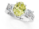Silver Three-Stone Fancy Yellow Oval Cut Cut Classic Band Prong Setting Ring_7