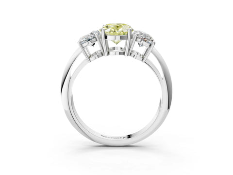 Silver Three-Stone Fancy Yellow Oval Cut Cut Diamond Engagement Ring with Prong Setting on a White Gold Band_69