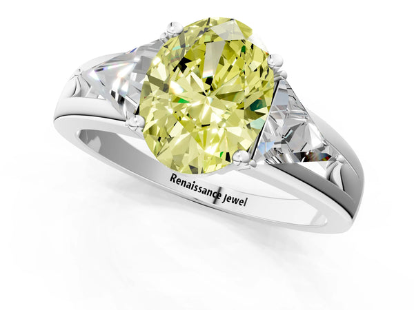 Sterling Silver Oval Split Shank Three Stone Engagement Ring Setting for Fancy Yellow Center