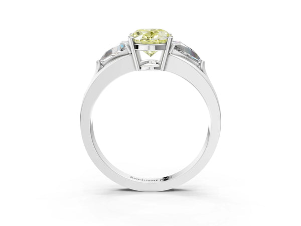 Sterling Silver Oval Split Shank Three Stone Engagement Ring Setting for Fancy Yellow Center