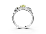 Silver Three-Stone Fancy Yellow Oval Cut Cut Milgrain Band Prong Setting Ring_153