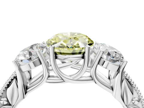 Silver Three-Stone Fancy Yellow Oval Cut Cut Milgrain Pavé Engagement Ring_22