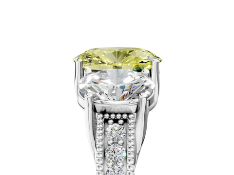 Silver Three-Stone Fancy Yellow Oval Cut Cut Milgrain Pavé Engagement Ring_23