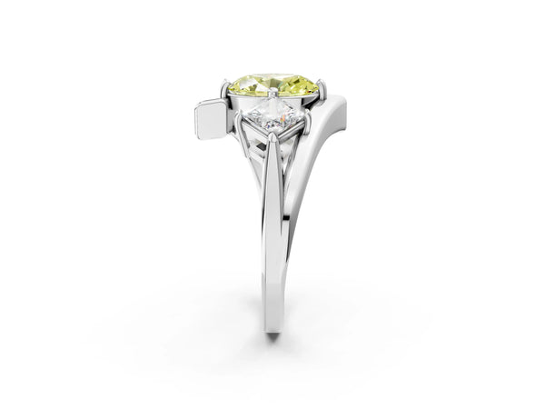 Silver Three-Stone Fancy Yellow Oval Cut Cut Tension Band Ring with Four-Prong Setting
