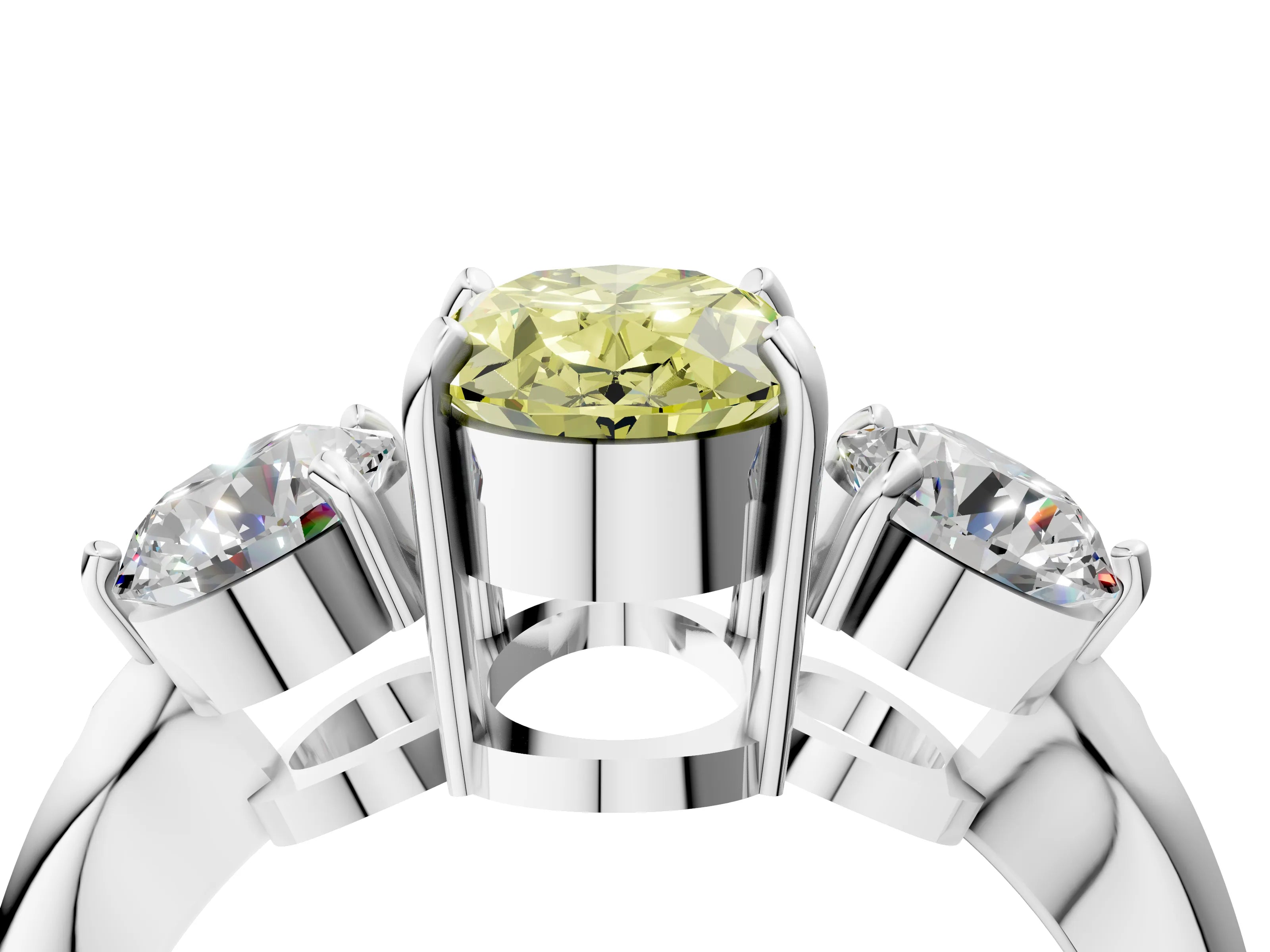 Silver Three-Stone Fancy Yellow Oval Cut Diamond Channel Set Engagement Ring with Prong Setting_22