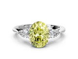Silver Three-Stone Fancy Yellow Oval Cut Diamond Ring with Pear  Side Stones in Four-Prong Setting_12