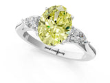Silver Three-Stone Fancy Yellow Oval Cut Diamond Ring with Pear  Side Stones in Four-Prong Setting_13