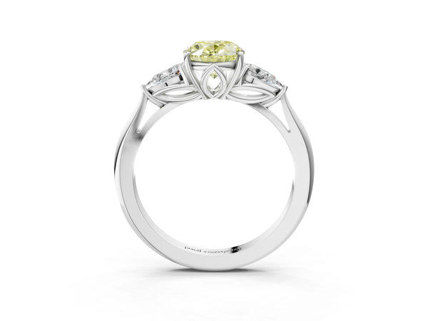 Sterling Silver Oval Engagement Ring Setting for Fancy Yellow Center with Pear Side Stones