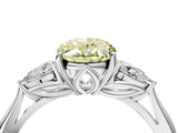 Silver Three-Stone Fancy Yellow Oval Cut Diamond Ring with Pear  Side Stones in Four-Prong Setting_16