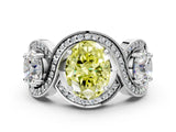 Silver Three-Stone Fancy Yellow Oval Cut Diamond Wave Pave Band with Prong Setting_6