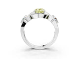 Silver Three-Stone Fancy Yellow Oval Cut Diamond Wave Pave Band with Prong Setting_9