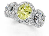 Silver Three-Stone Fancy Yellow Oval Cut Halo Diamond Milgrain Band with Four-Prong Setting_7