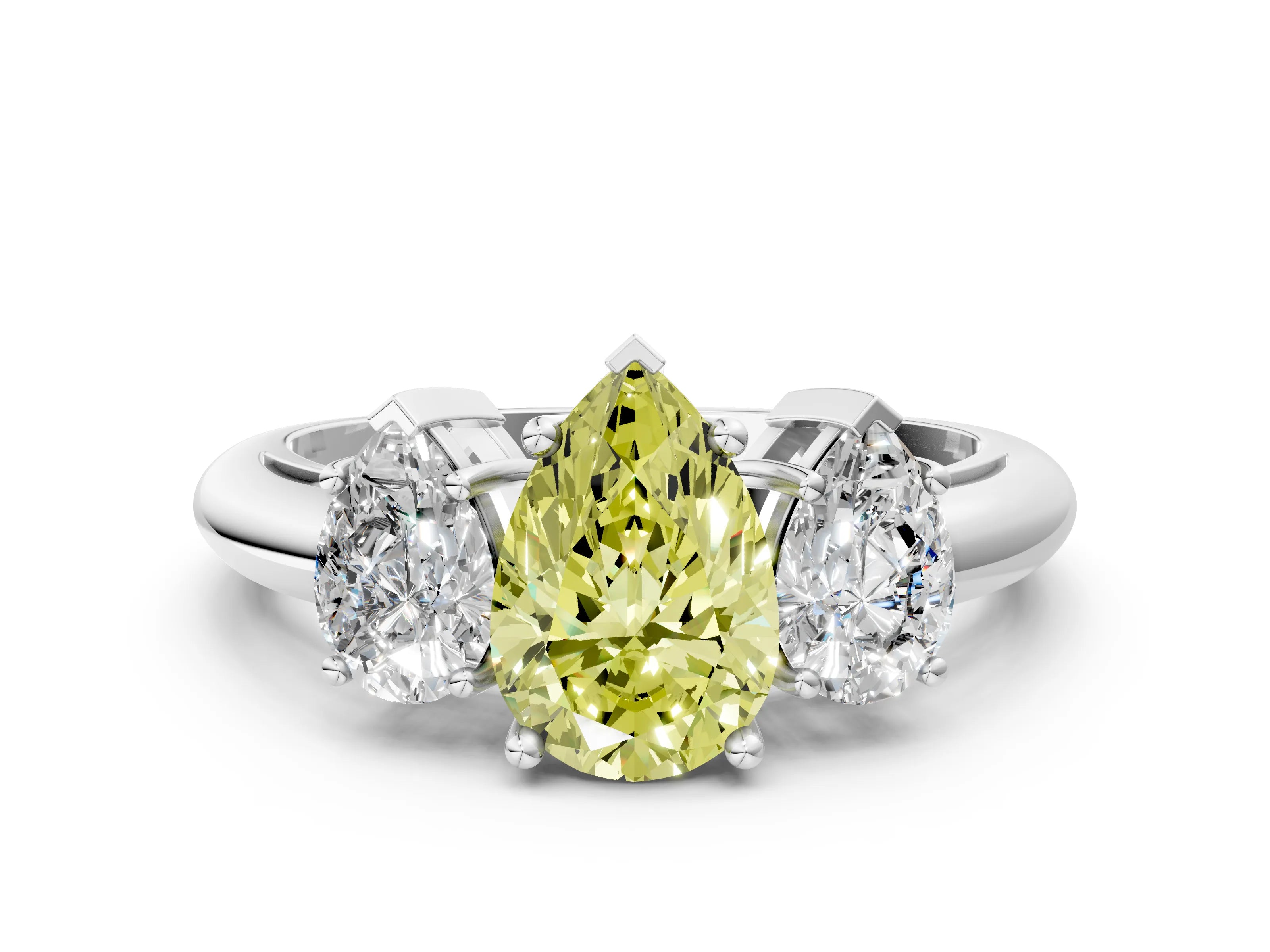 Silver Three-Stone Fancy Yellow Pear Cut Cut Diamond Engagement Ring with Prong Setting on a White Gold Band_43