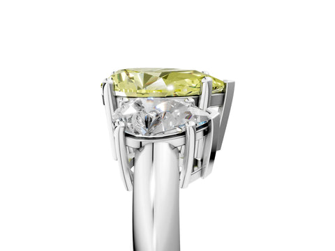 Silver Three-Stone Fancy Yellow Pear Cut Cut Diamond Engagement Ring with Prong Setting on a White Gold Band_48