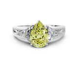 Silver Three-Stone Fancy Yellow Pear Cut Cut Diamond Ring with Trillion Side Stones on a Split Shank Band_6