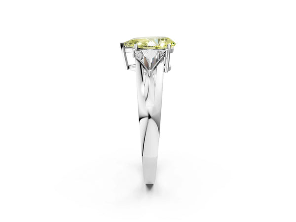 Sterling Silver Pear-Shaped Split Shank Three Stone Engagement Ring Setting for Fancy Yellow Center