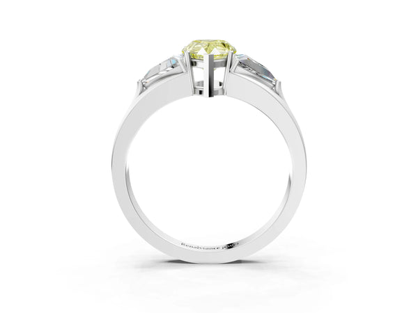 Sterling Silver Pear-Shaped Split Shank Three Stone Engagement Ring Setting for Fancy Yellow Center