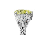 Silver Three-Stone Fancy Yellow Pear Cut Cut Milgrain Band Prong Setting Ring_11