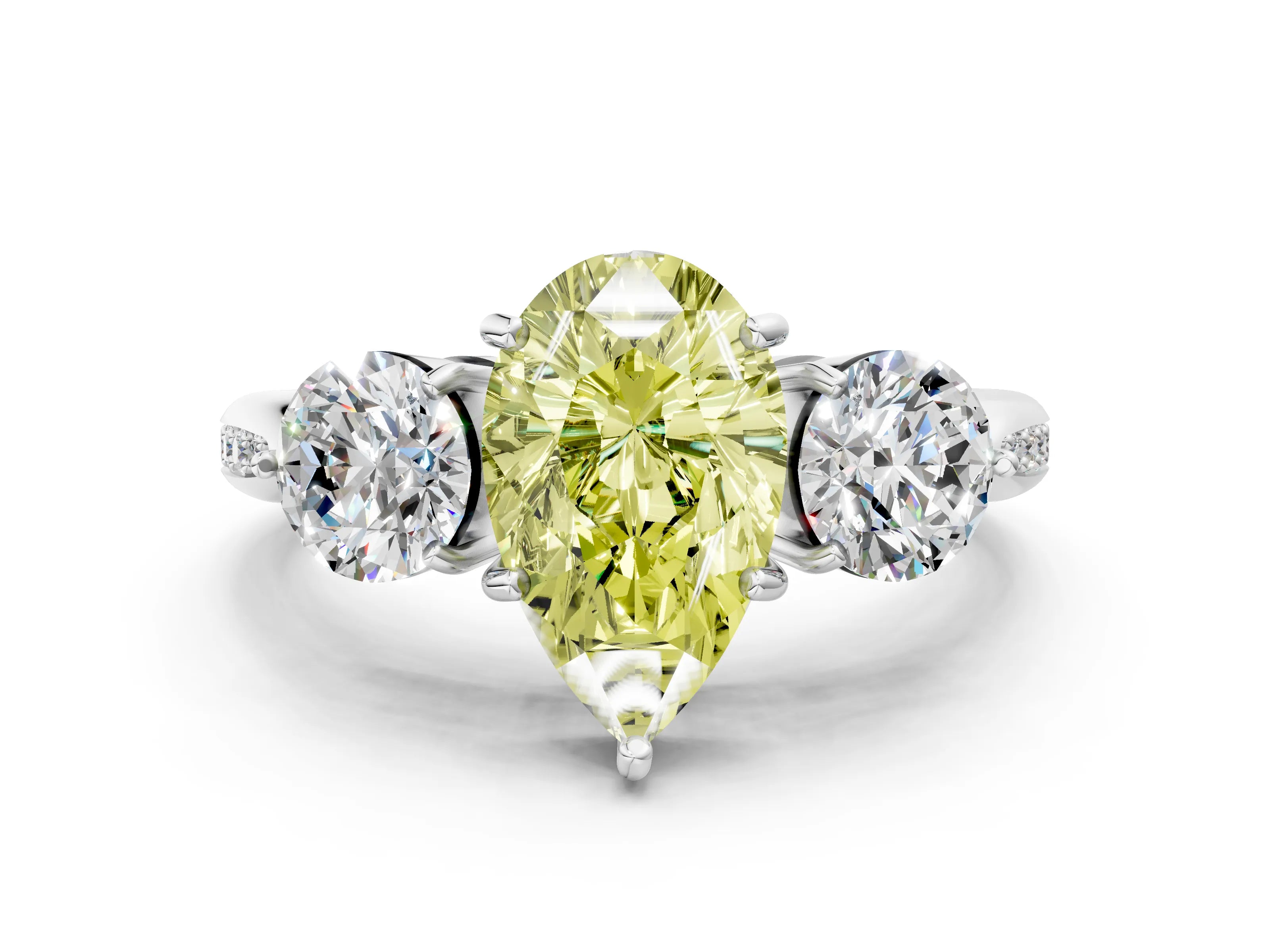 Silver Three-Stone Fancy Yellow Pear Cut Diamond Channel Set Engagement Ring with Prong Setting_24