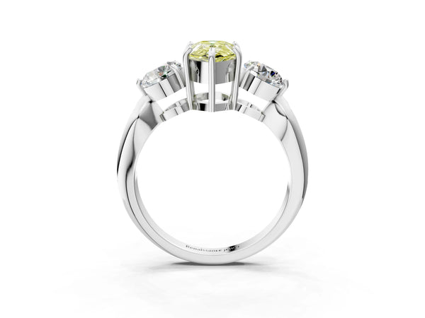 Sterling Silver Pear-Shaped Three Stone Engagement Ring Setting for Fancy Yellow Center