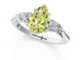 Silver Three-Stone Fancy Yellow Pear Cut Diamond Ring with Pear  Side Stones in Four-Prong Setting_13