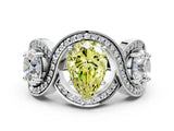 Silver Three-Stone Fancy Yellow Pear Cut Diamond Wave Pave Band with Prong Setting_6